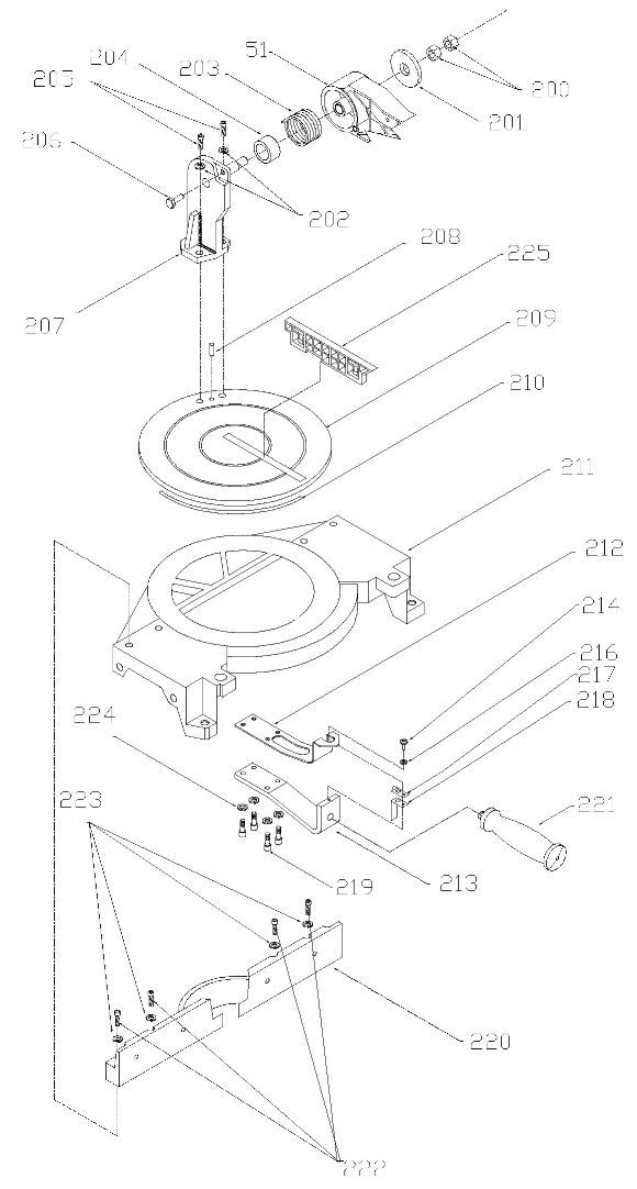 Default Diagram and Parts List for J-7700 Type 1 Porter Cable Miter Saw